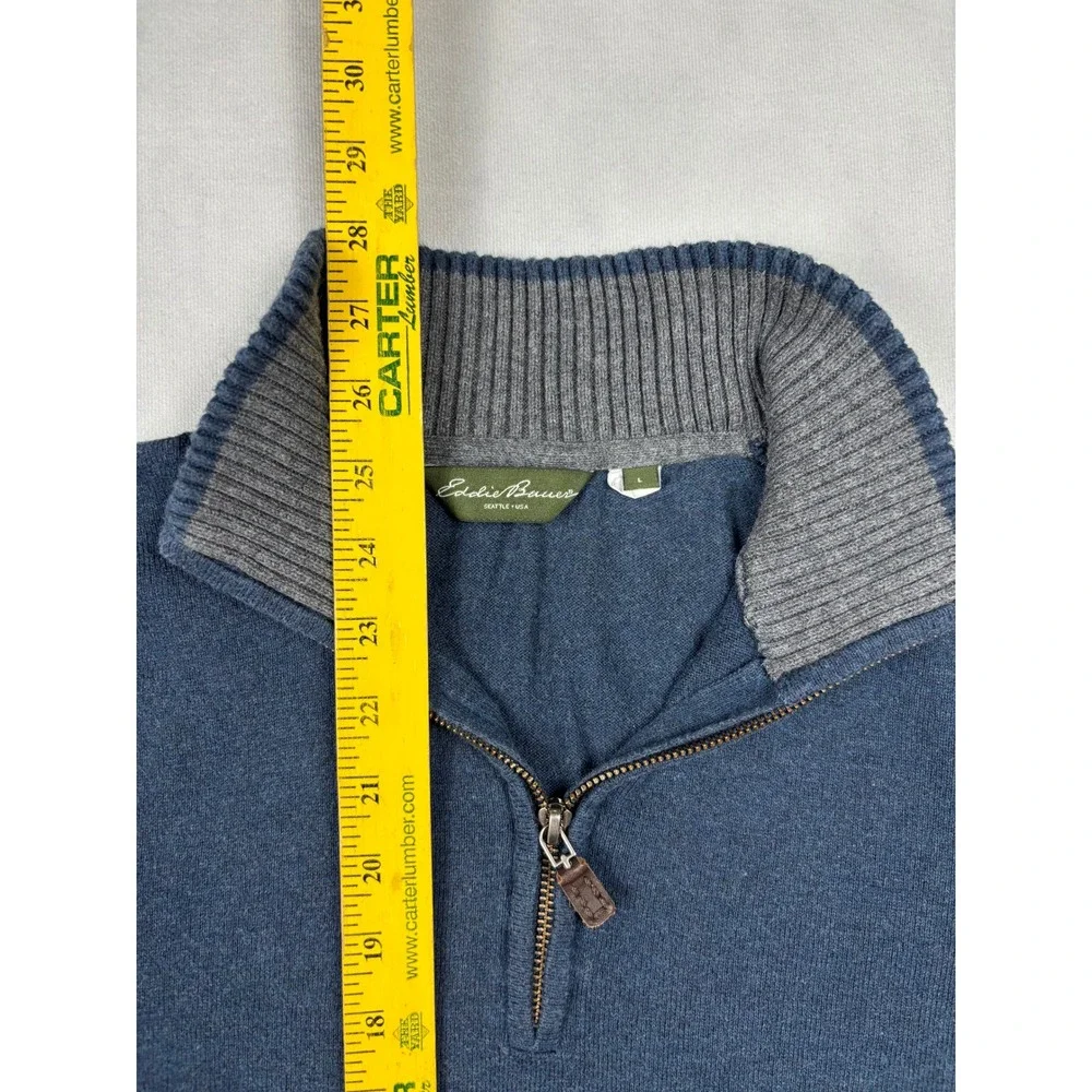 Eddie Bauer Mens Blue Cotton Cashmere Quarter Zip Sweater‎ Large 14003804